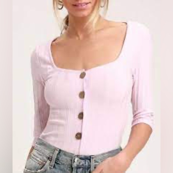 Free People Tops - Free People Central Park size large pink ribbed henley top